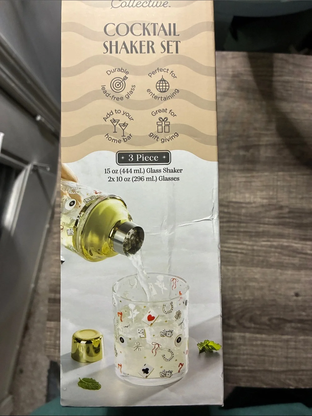 Gold Cocktail Shaker Set with Playing Card Glasses